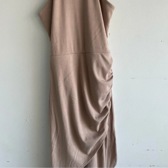 Lulus Out Ahead Tan Ribbed Ruched Halter Midi Dress 33182 - Picture 7 of 13